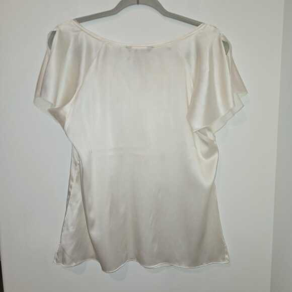 WHMB Silk Stretch Ivory Tie-Neck Peasant Top Size M Boho Romantic Feminine - Picture 4 of 6